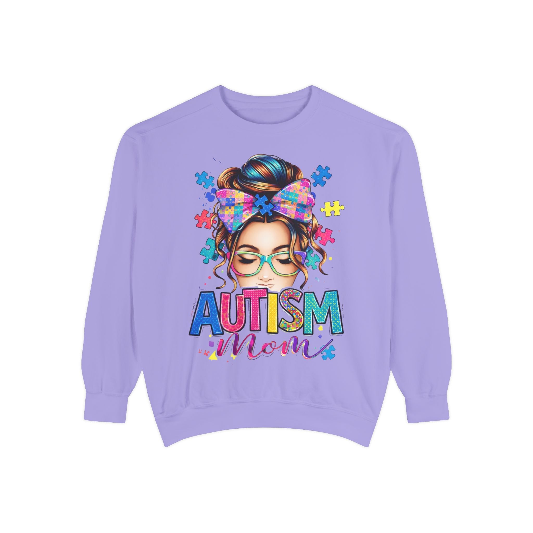 Autism Mom Sweatshirt — Colorful Puzzle Piece Mom Crewneck