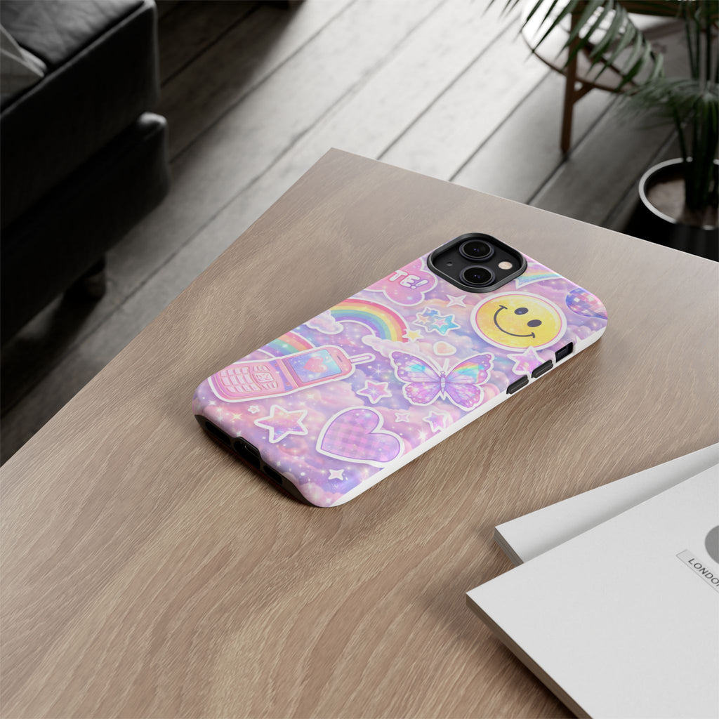 Pastel Y2K Tough Case — Cute Smiley, Rainbow & Butterfly Phone Case