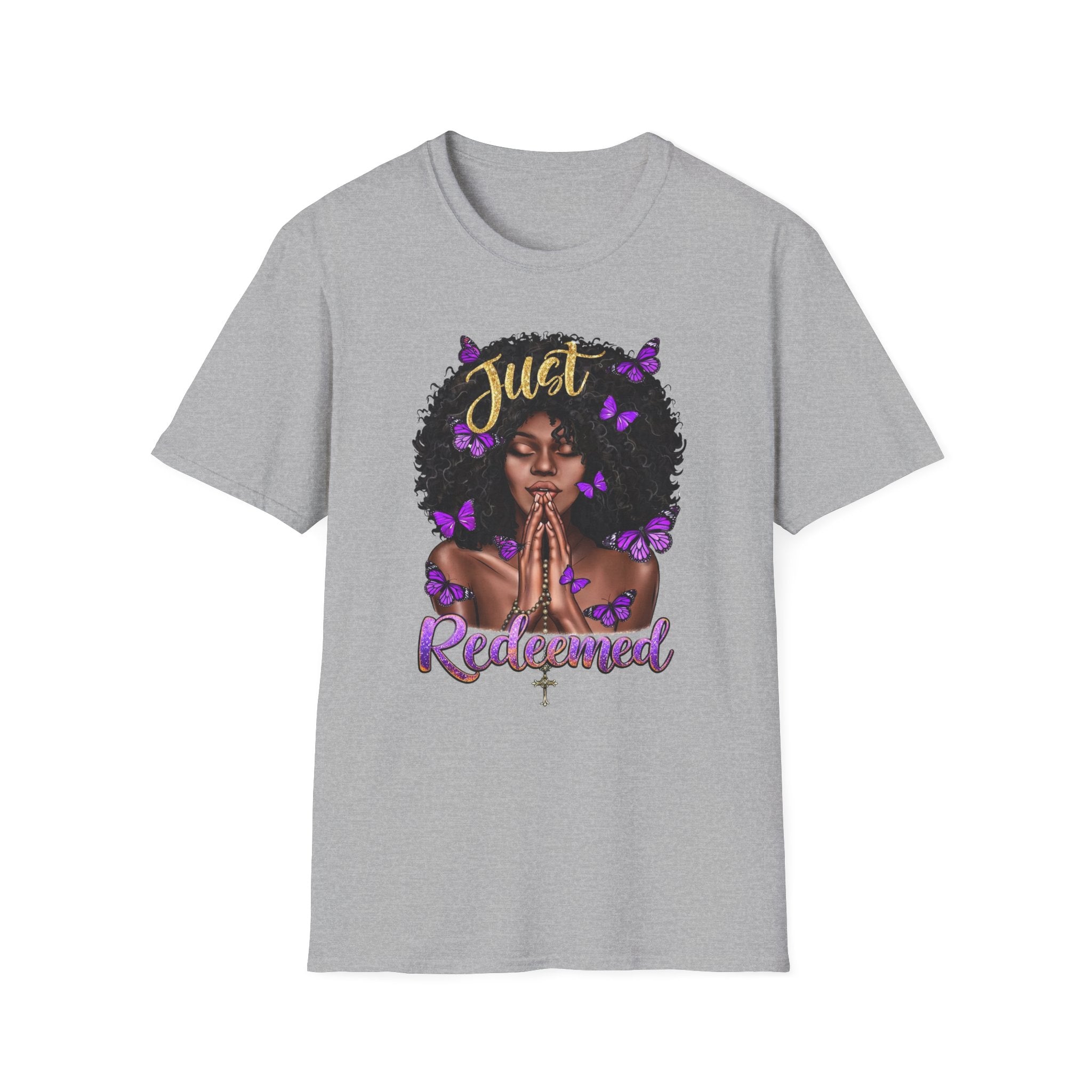 Redeemed Christian Afro Woman T-Shirt – Faith-Based Butterfly Design, Inspirational Black Woman Graphic Tee, Spiritual Gift for Women