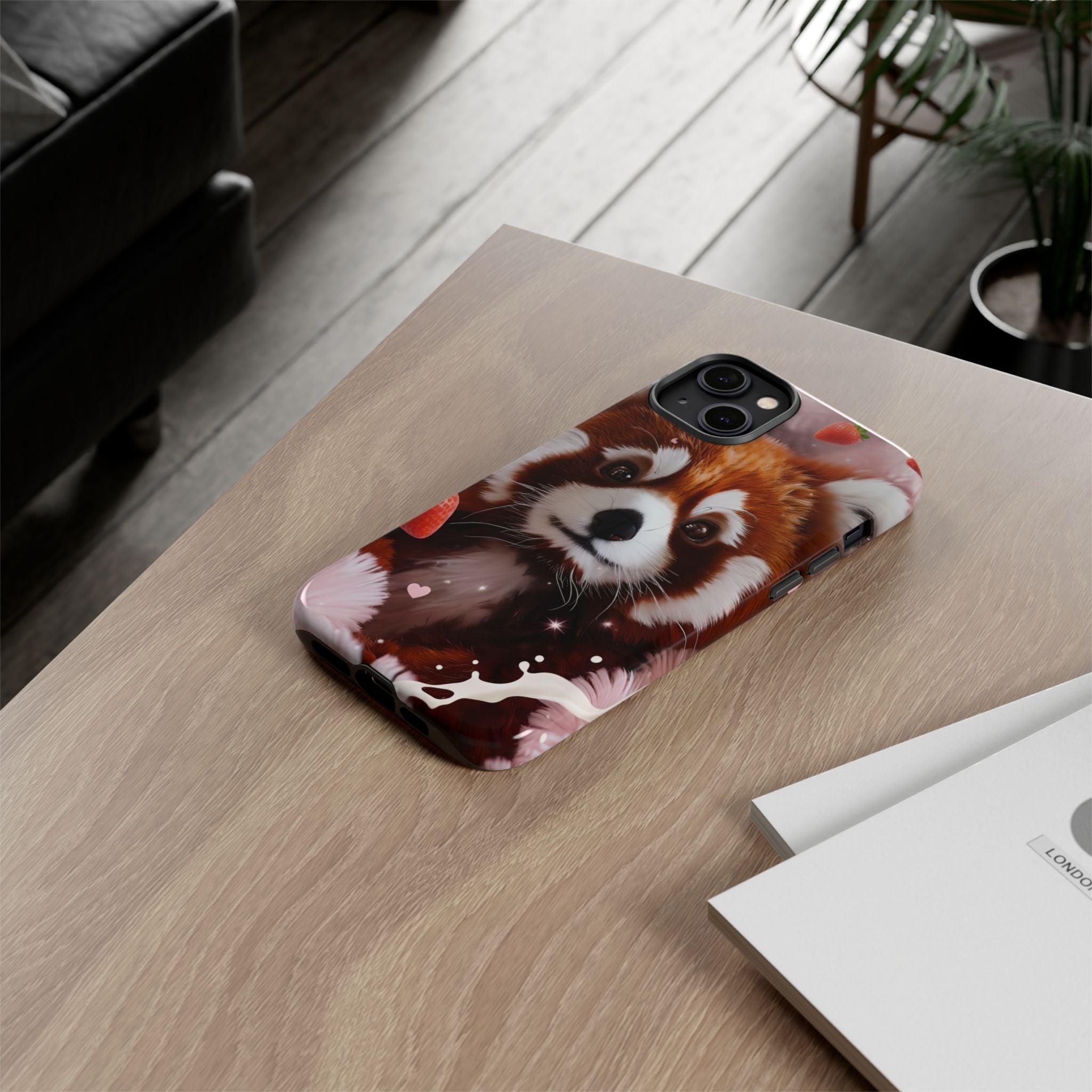 Red Panda with Strawberries Tough Phone Case — Cute Protective Phone Case