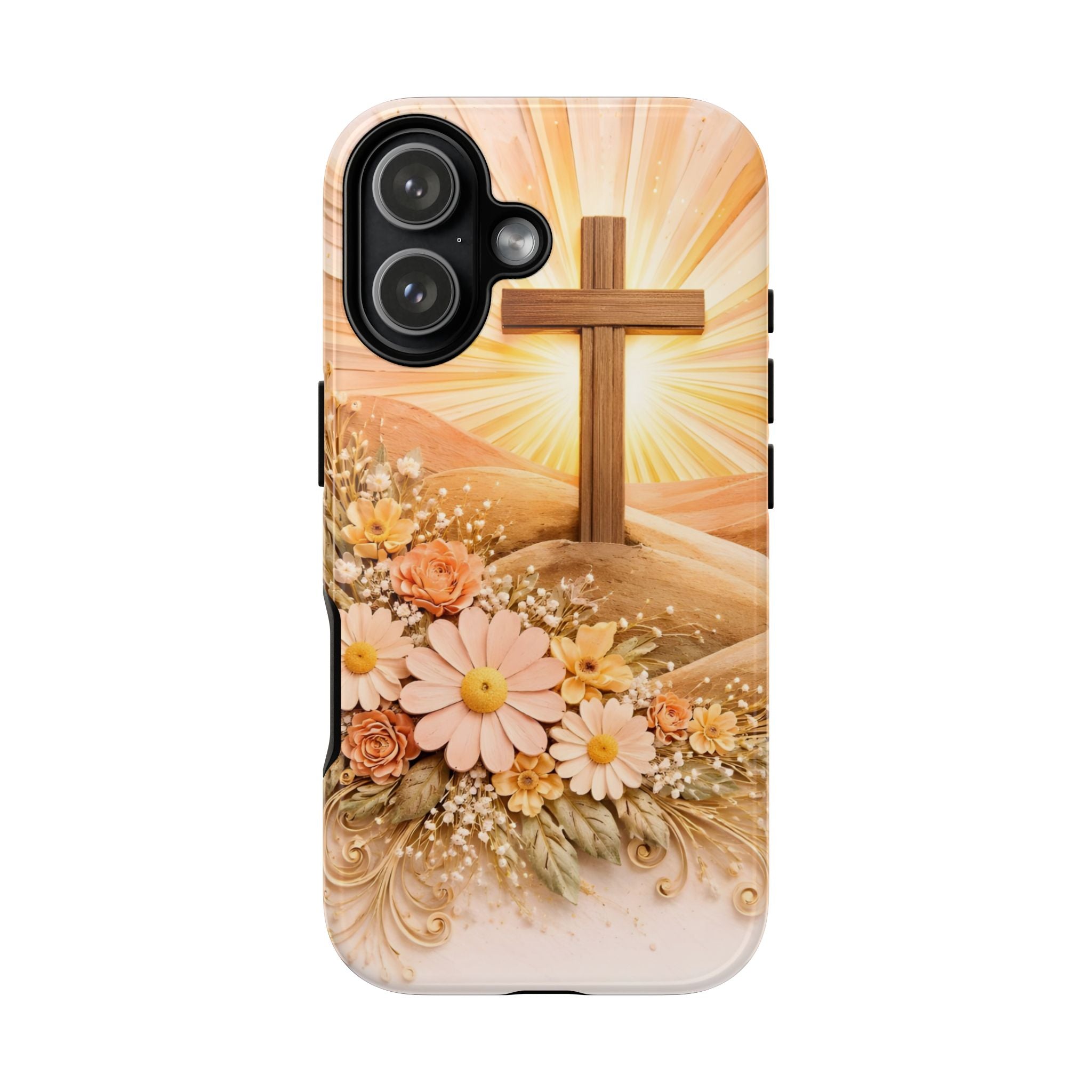 Religious Phone Case — Cross & Sunrise Floral iPhone Cover