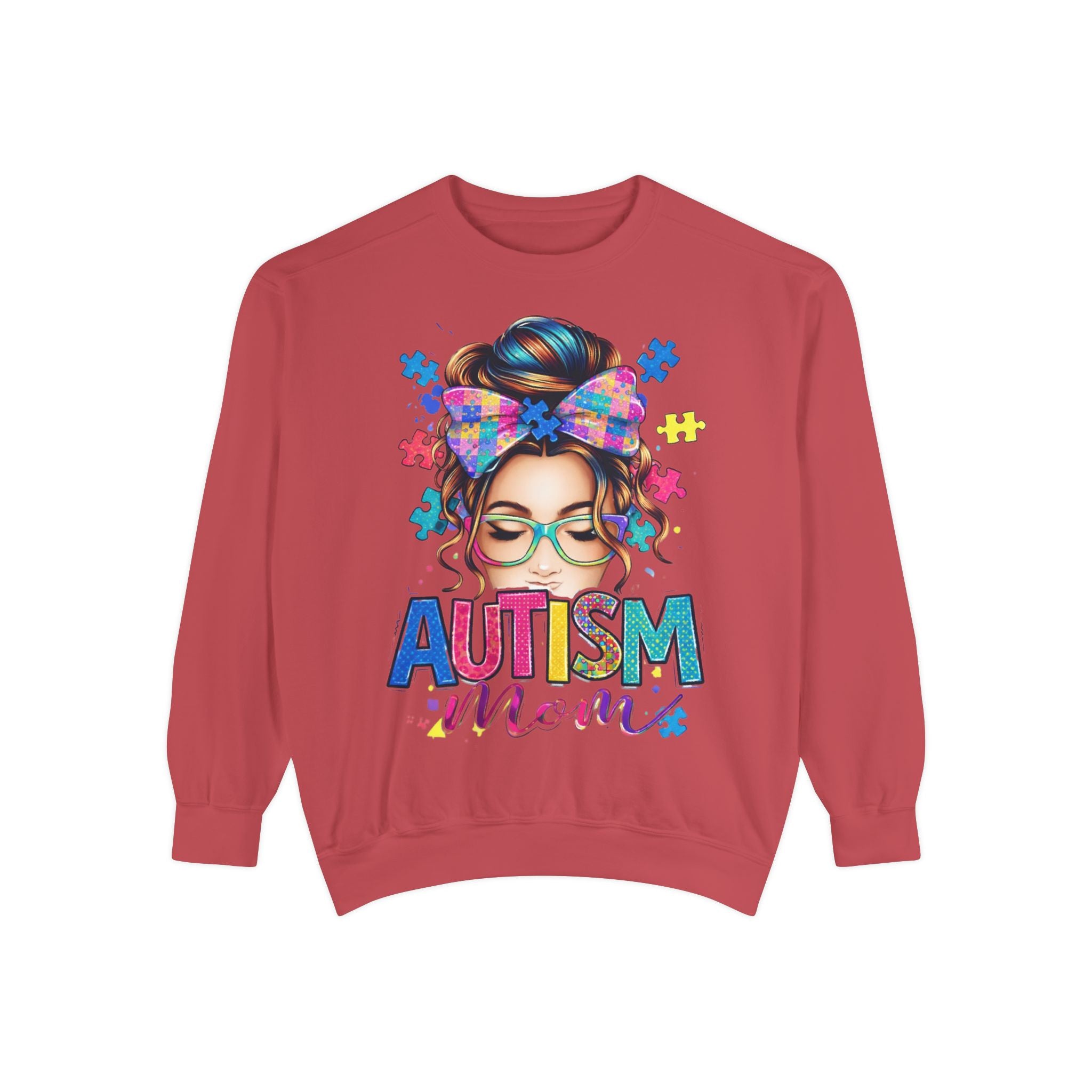 Autism Mom Sweatshirt — Colorful Puzzle Piece Mom Crewneck