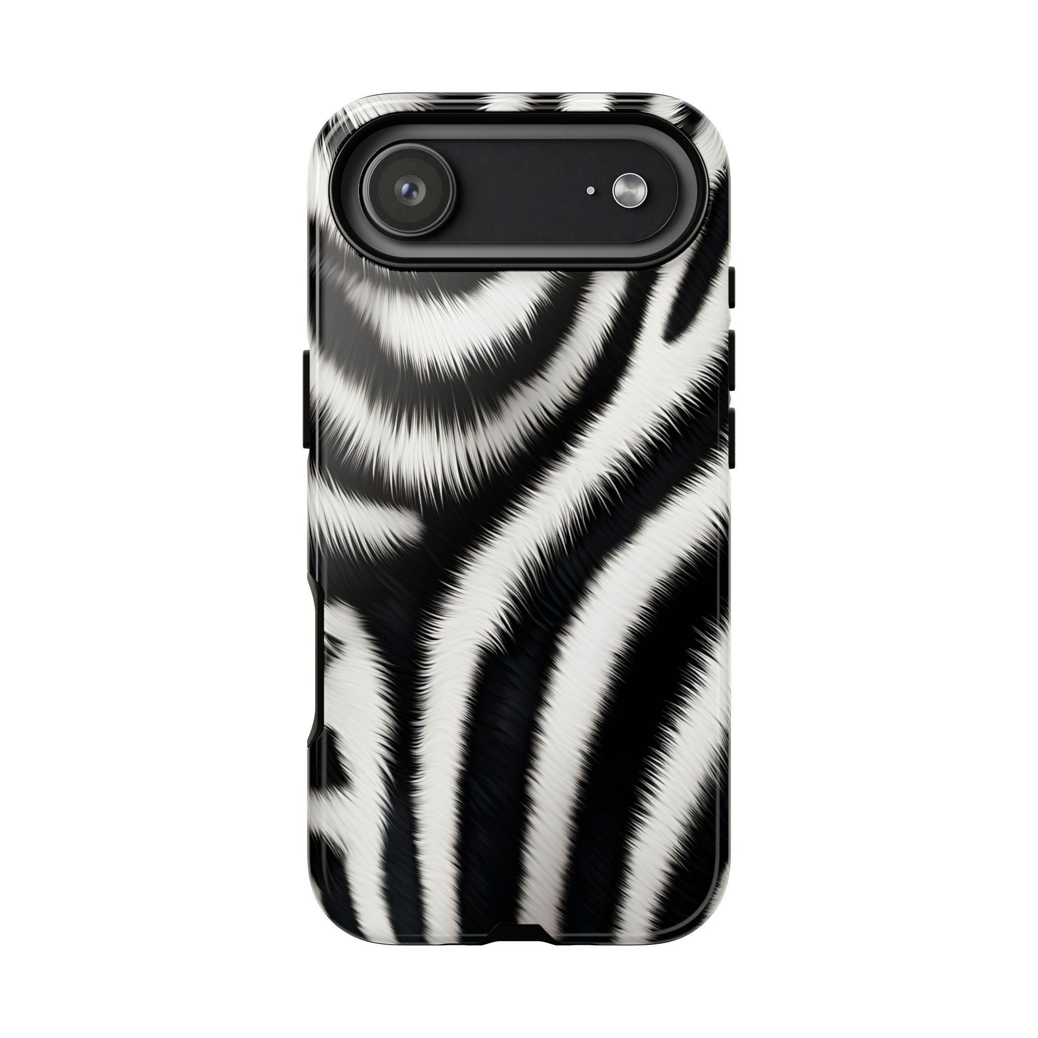 Zebra Print Tough Phone Case — Black & White Animal Pattern Protective Cover