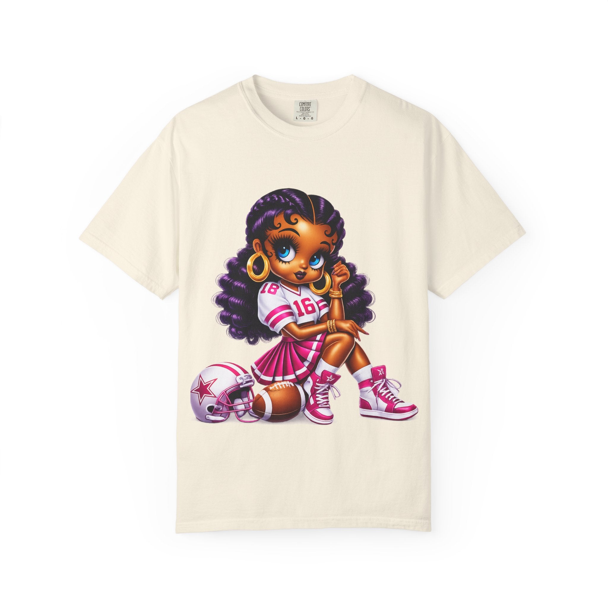 Fuchsia Football Girl Shirt – Cute Black Girl Sports Graphic Tee, Pink Cheerleader Outfit, Trendy Game Day Women’s Shirt, Girly Athlete T-Shirt