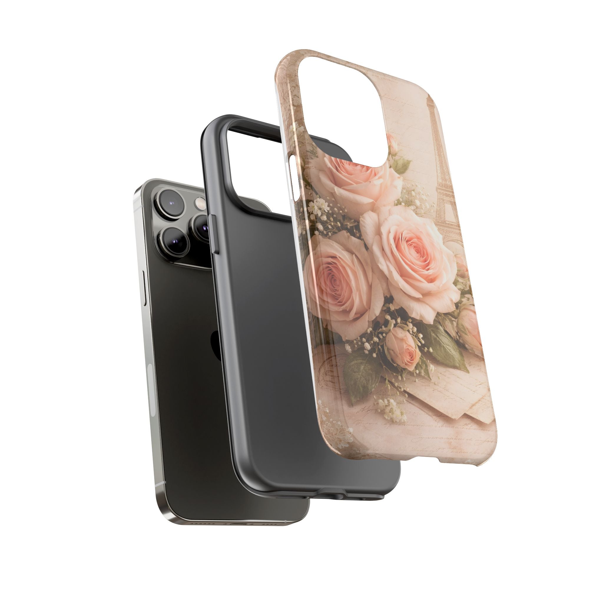 Vintage Parisian Rose Phone Case – Eiffel Tower Floral Aesthetic Luxury iPhone Case, Romantic Antique Paris Phone Cover