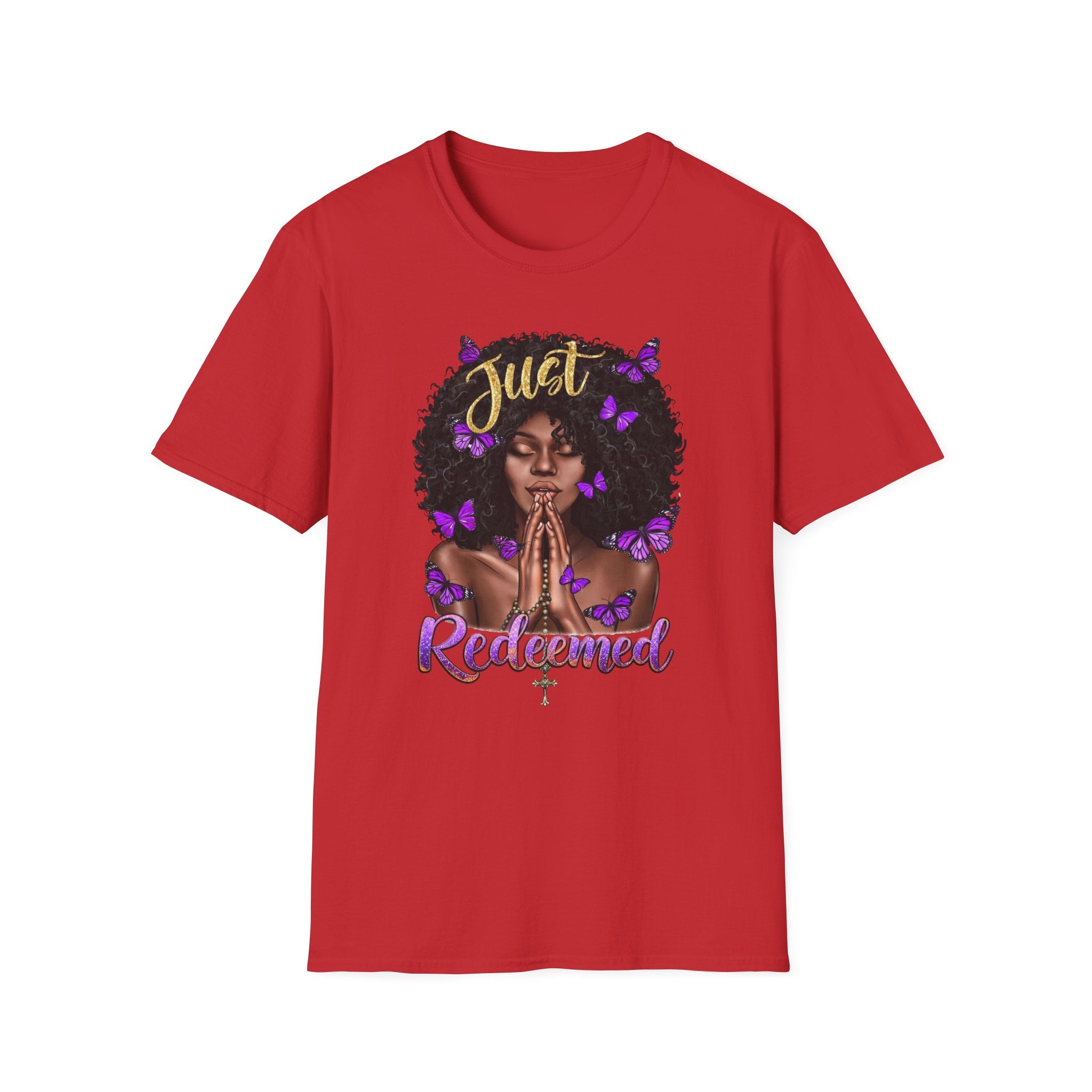Redeemed Christian Afro Woman T-Shirt – Faith-Based Butterfly Design, Inspirational Black Woman Graphic Tee, Spiritual Gift for Women