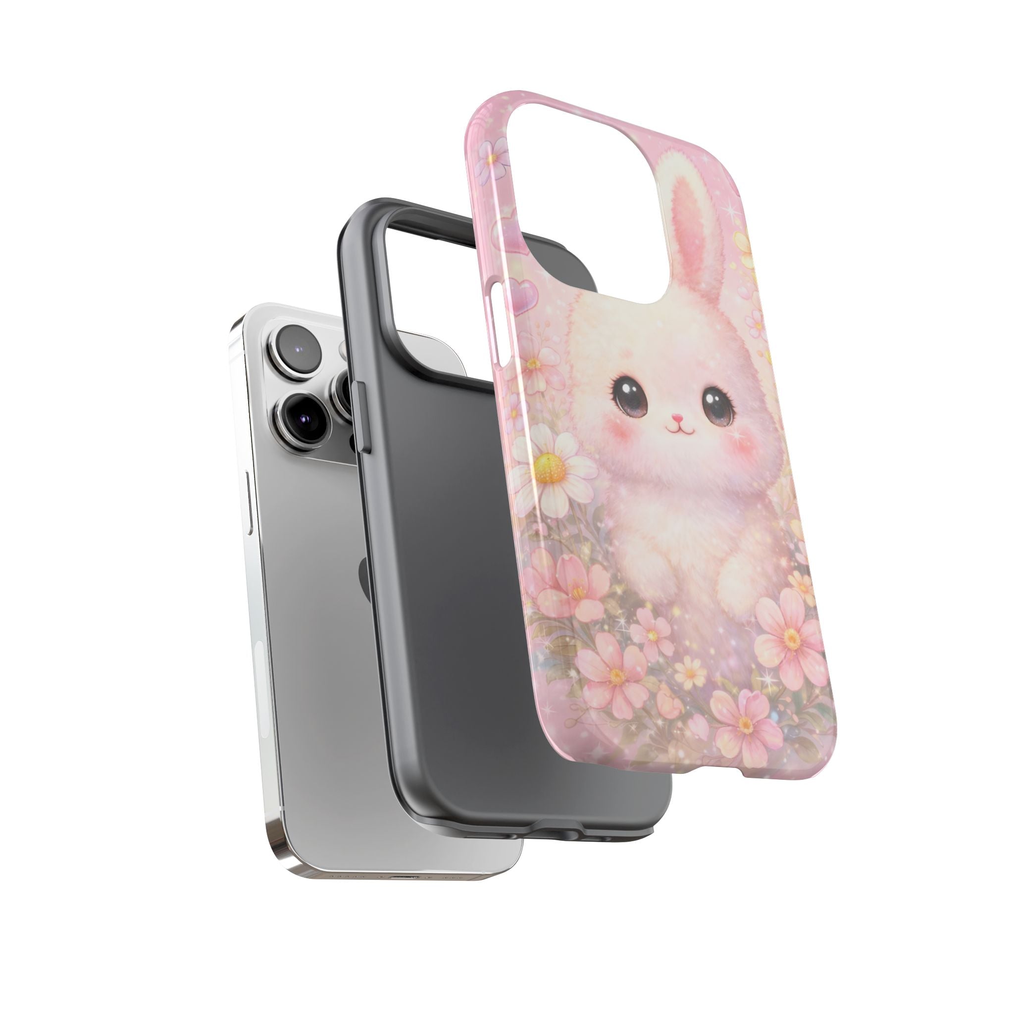 Kawaii Bunny Phone Case – Cute Pastel Bunny Floral Aesthetic iPhone Case, Adorable Kawaii Animal Phone Cover.
