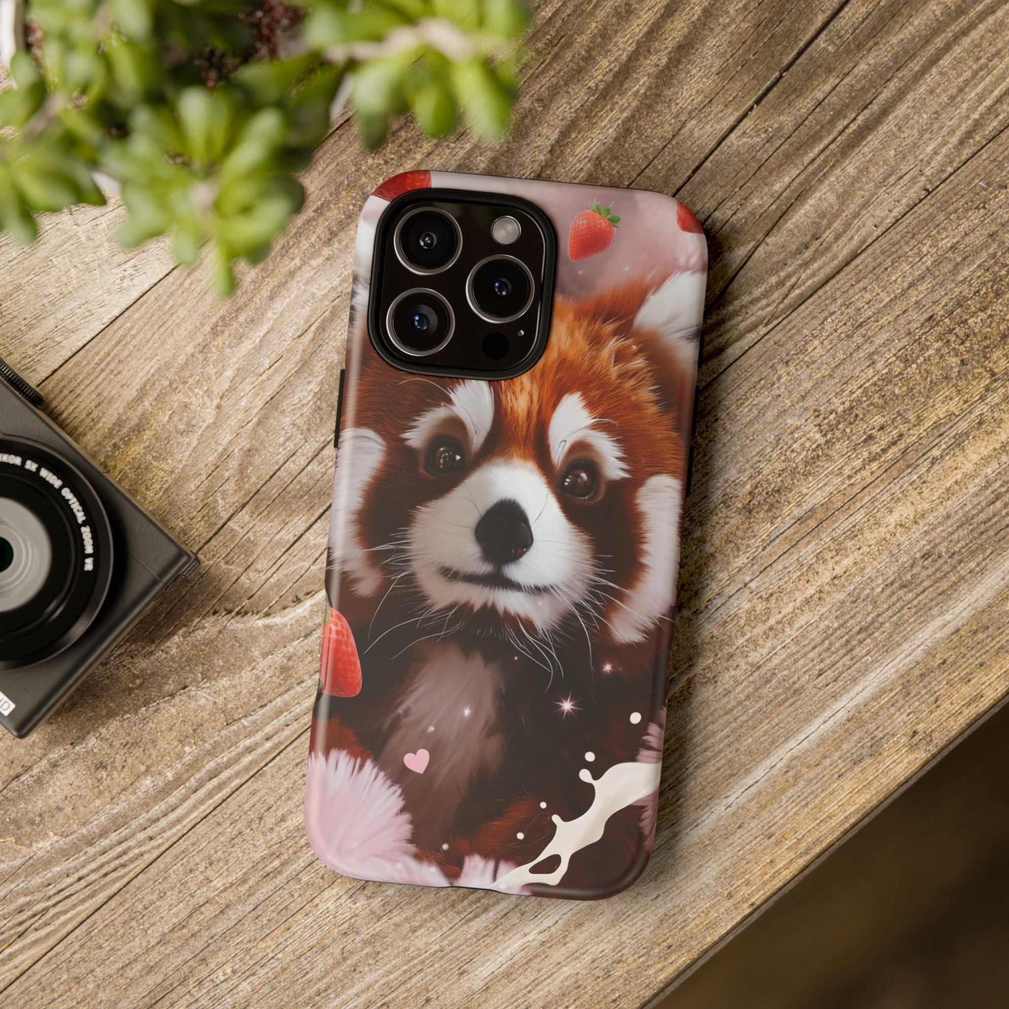 Red Panda with Strawberries Tough Phone Case — Cute Protective Phone Case